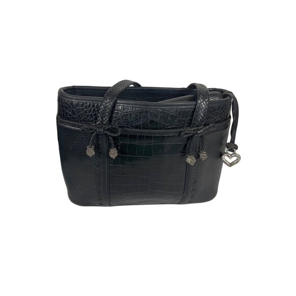 Brighton Black Leather Crocodile Print Embossed Satchel Bag - Picture 9 of 15